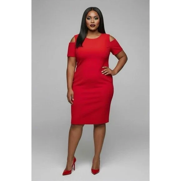 Tommy Hilfiger Red Cold-Shoulder Sheath Dress Size 6 Zipper Back - Picture 1 of 6